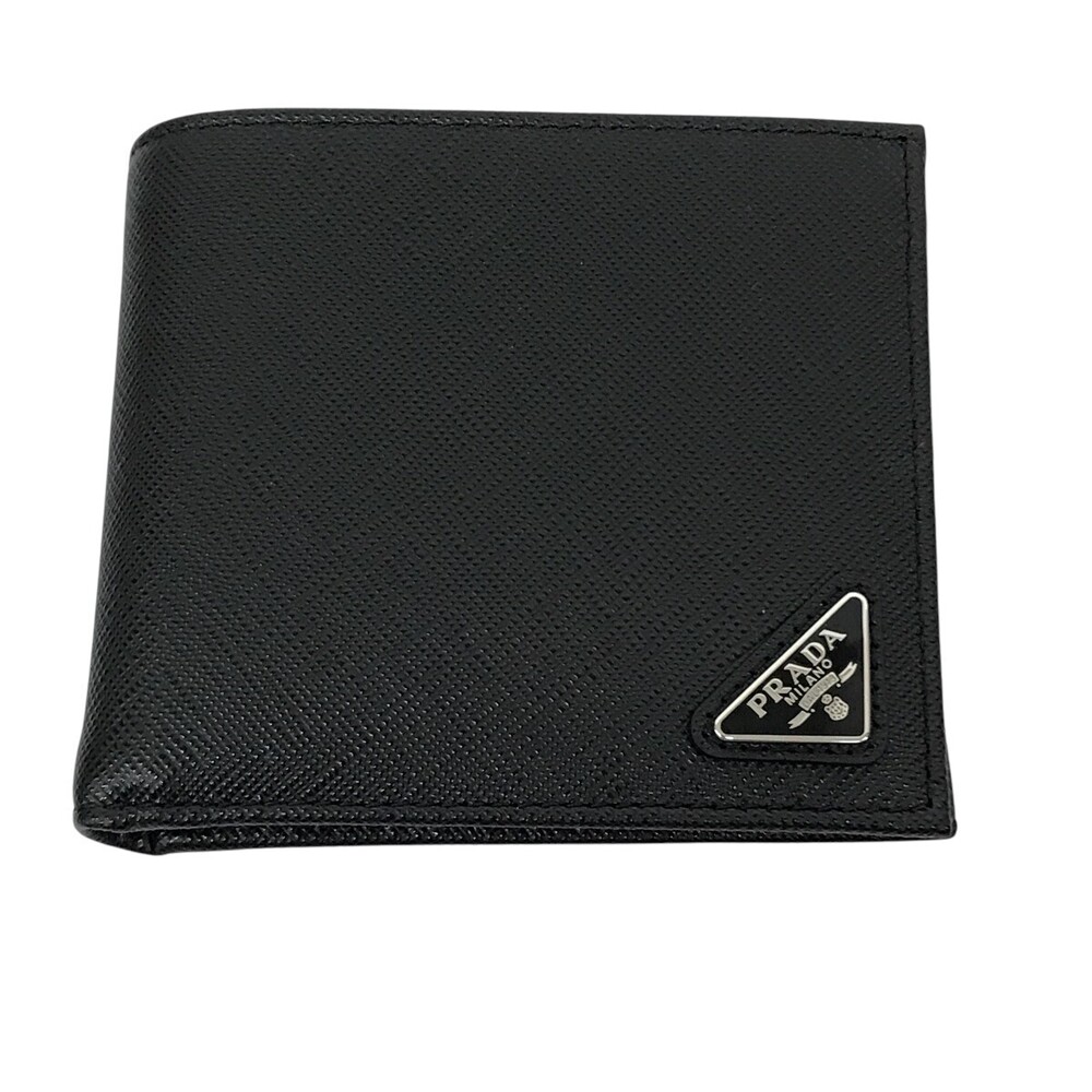 Prada SAFFIANO TRIANGOLO Bi fold Wallet Black